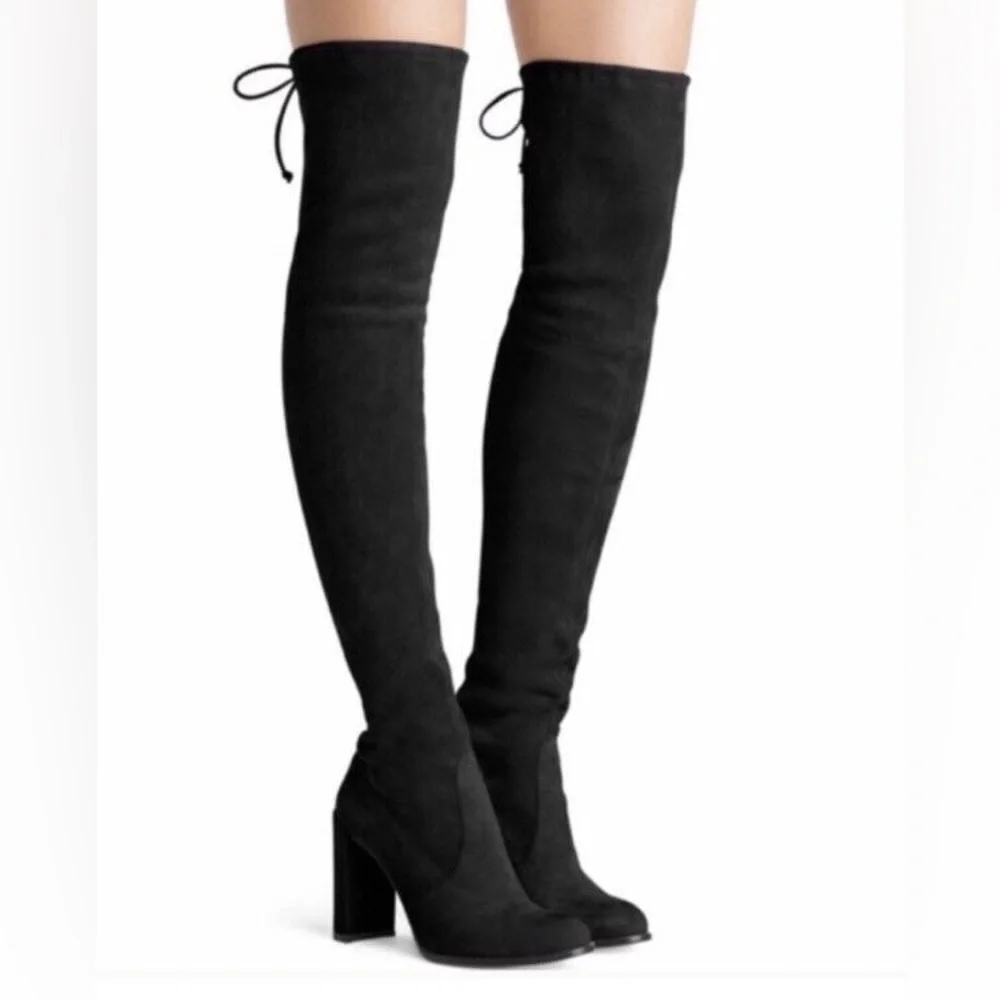 Stuart Weitzman Black Nappa Stretch Suede Over-The-Knee OTK Boots Women's